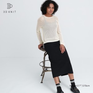 Uniqlo 3D Knit Mesh Long-Sleeve Crew Neck Gensere Dame Hvite | 5724-VBGDI