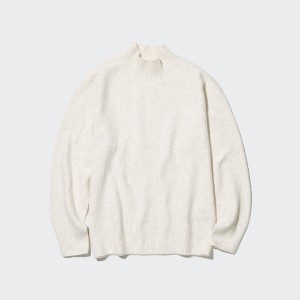 Uniqlo 3D Knit Souffle Yarn Mock Neck Gensere Herre Hvite | 9052-JILAC