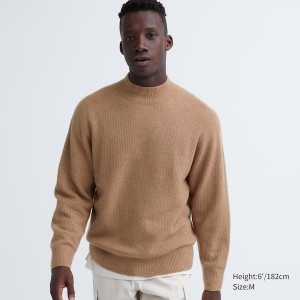 Uniqlo 3D Knit Souffle Yarn Mock Neck Gensere Herre Brune | 7582-NASQH