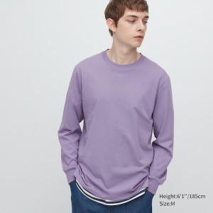 Uniqlo AIRism Bomull UV Protection Crew Neck T-skjorte Herre Lilla | 4780-EHJWK