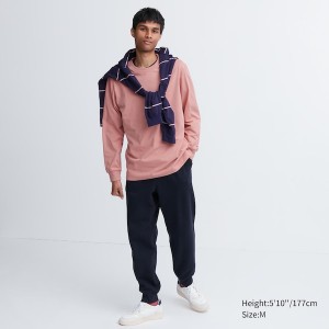 Uniqlo AIRism Bomull UV Protection Crew Neck Long-Sleeve T-skjorte Herre Rosa | 9480-FCJPG