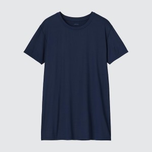 Uniqlo AIRism Crew Neck Kort-Sleeve T-skjorte Herre Blå | 1328-RDHCB