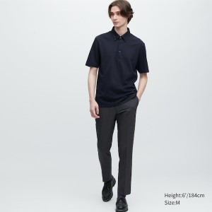 Uniqlo AIRism Pique Kort-Sleeve Polo Skjorte Herre Marineblå | 0142-ZICPE