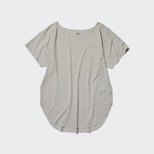 Uniqlo AIRism Seamless Båt Neck Kort-Sleeve Long T-skjorte Dame Grå | 4573-CSHMB