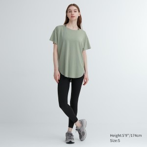 Uniqlo AIRism Seamless Båt Neck Kort-Sleeve Long T-skjorte Dame Grønn | 6215-QWKXL