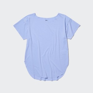 Uniqlo AIRism Seamless Båt Neck Kort-Sleeve Long T-skjorte Dame Blå | 9860-XGBMJ