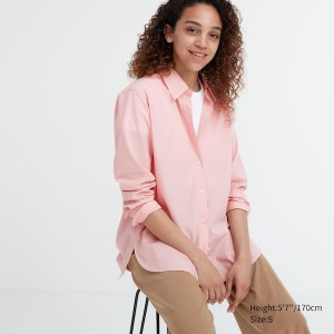 Uniqlo Bomull Long-Sleeve Skjorte Dame Rosa | 7295-PZBMO