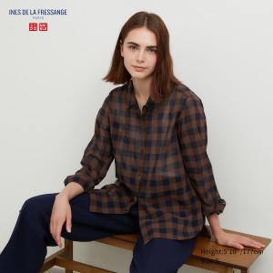 Uniqlo Bomull Sheer Checked Long-Sleeve Skjorte Dame Mørke Brune | 3094-VDBTK