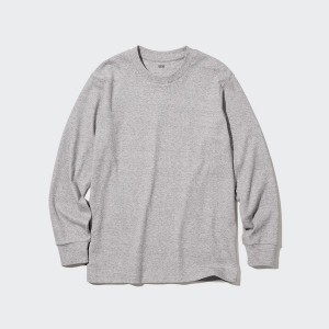 Uniqlo Brushed Bomull Crew Neck Long-Sleeve T-skjorte Herre Grå | 6509-EUYNP