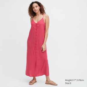 Uniqlo Button Down Camisole Flare Kjole Dame Rosa | 9206-QSCEF