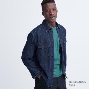 Uniqlo Denim Utility Long-Sleeve Overshirt Skjorte Herre Blå | 9316-FZGNM