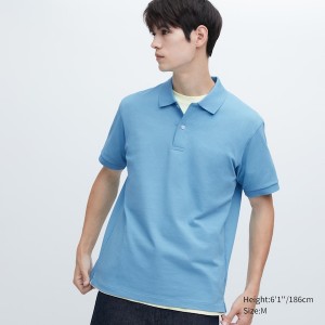 Uniqlo Dry Pique Kort-Sleeve Polo Skjorte Herre Blå | 7263-EYFXO