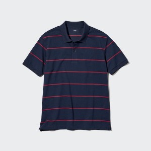 Uniqlo Dry Pique Stripete Kort-Sleeve Polo Skjorte Herre Marineblå | 2409-YCGLE