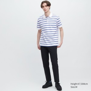 Uniqlo Dry Pique Stripete Kort-Sleeve Polo Skjorte Herre Blå | 6239-XFTPA