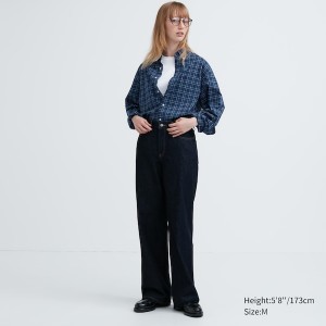 Uniqlo Extra Fine Bomull Broadcloth Checked Long-Sleeve Skjorte Dame Blå | 0159-YLHKQ