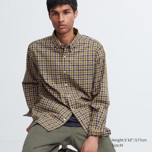 Uniqlo Extra Fine Bomull Broadcloth Checked Long-Sleeve Skjorte Herre Gul | 4587-JDMBF