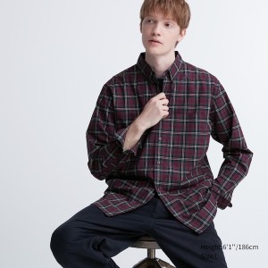 Uniqlo Extra Fine Bomull Broadcloth Checked Long-Sleeve Skjorte Herre Burgunder | 9014-UAIET