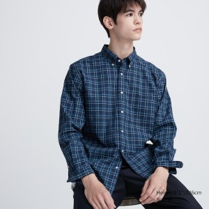 Uniqlo Extra Fine Bomull Broadcloth Checked Long-Sleeve Skjorte Herre Blå | 2841-EFZGH