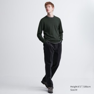 Uniqlo Extra Fine Merino Crew Neck Gensere Herre Grønn | 9245-KDQUF