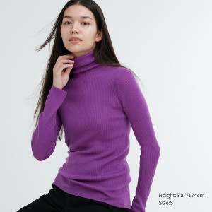 Uniqlo Extra Fine Merino Ribbet Turtleneck Long-Sleeve Gensere Dame Lilla | 6532-KYDLN