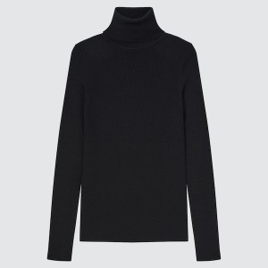 Uniqlo Extra Fine Merino Ribbet Turtleneck Long-Sleeve Gensere Dame Svarte | 0645-FPIAW