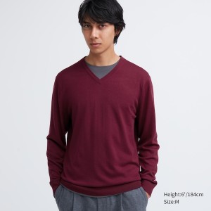 Uniqlo Extra Fine Merino V-Neck Gensere Herre Burgunder | 3608-YIHJV