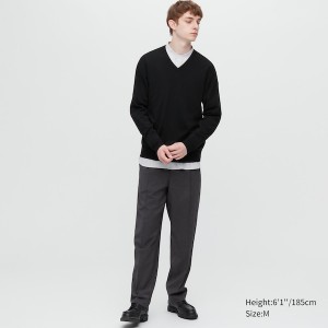 Uniqlo Extra Fine Merino V-Neck Gensere Herre Svarte | 3618-NPJDB