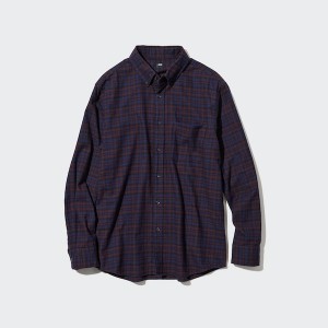 Uniqlo Flannel Checked Long-Sleeve Skjorte Herre Burgunder | 2580-EWAFT