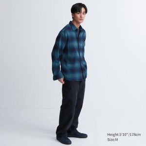 Uniqlo Flannel Checked Long-Sleeve Skjorte Herre Blå | 6823-WHEZF