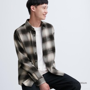 Uniqlo Flannel Checked Long-Sleeve Skjorte Herre Svarte | 1924-RYADU