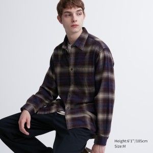 Uniqlo Flannel Checked Long-Sleeve Skjorte Herre Burgunder | 1235-UYDTX