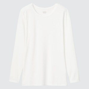 Uniqlo HEATTECH Crew Neck Long-Sleeve T-skjorte Dame Hvite | 3145-CALSV