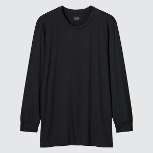 Uniqlo HEATTECH Crew Neck Long-Sleeve T-skjorte Herre Svarte | 3509-QIMLJ