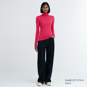 Uniqlo HEATTECH Extra Warm Seamless Ribbet Turtleneck Long-Sleeve T-skjorte Dame Fuchsia | 8762-ZXSEY