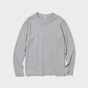 Uniqlo HEATTECH Fleece Crew Neck Long-Sleeve T-skjorte Dame Grå | 6075-LJHWI