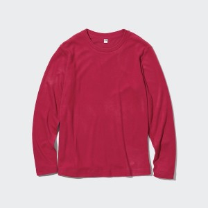 Uniqlo HEATTECH Fleece Crew Neck Long-Sleeve T-skjorte Dame Rød | 6418-PHTWZ