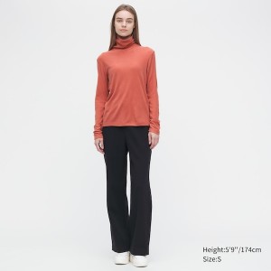 Uniqlo HEATTECH Fleece Turtleneck Long-Sleeve T-skjorte Dame Oransje | 5723-DVFBW