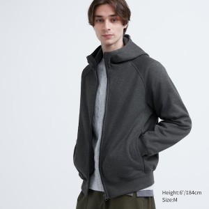 Uniqlo HEATTECH Pile-Forede Sweat Full-Zip Hettegenser Herre Mørke Grå | 7641-LXFQU