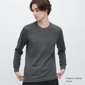 Uniqlo HEATTECH Ultra Warm Crew Neck Long-Sleeve T-skjorte Herre Mørke Grå | 7045-AJEMR