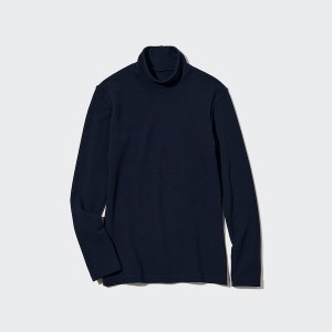 Uniqlo HEATTECH Ultra Warm High Neck T-skjorte Dame Marineblå | 0619-HSXNR