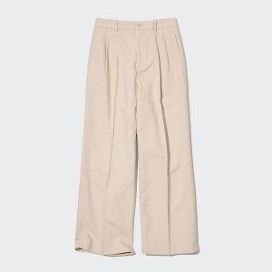 Uniqlo Linen Blend Tucked Brede Bukse Dame Beige | 1860-RHKQJ