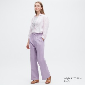 Uniqlo Linen Blend Tucked Brede Bukse Dame Lilla | 4108-PVTNC