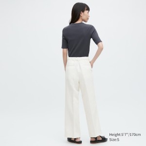 Uniqlo Linen Blend Tucked Brede Bukse Dame Hvite | 8935-ICKZE