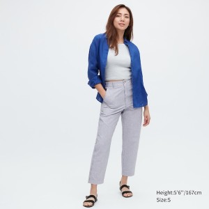 Uniqlo Linen Bomull Tapered Bukse Dame Blå | 1854-BDAYG