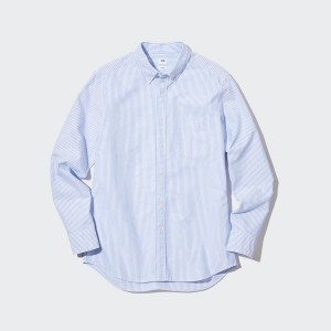 Uniqlo Oxford Stripete Slim-Fit Long-Sleeve Skjorte Herre Blå | 1496-CRLSN