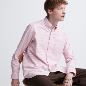 Uniqlo Oxford Stripete Slim Fit Long-Sleeve Skjorte Herre Rosa | 4091-UWLYI