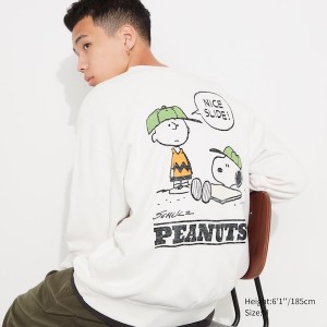 Uniqlo PEANUTS Charlie Brown's Baseball Team Long-Sleeve Gensere Herre Hvite | 5026-ZNFMG