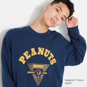 Uniqlo PEANUTS Charlie Brown's Baseball Team Long-Sleeve Gensere Herre Blå | 6829-IOPRG