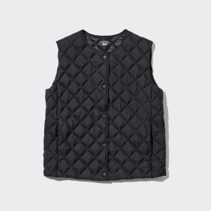 Uniqlo PUFFTECH Vattert Vest Dame Svarte | 2046-AWPOR