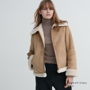 Uniqlo Pile-Forede jackets Dame Beige | 6297-YEPZJ